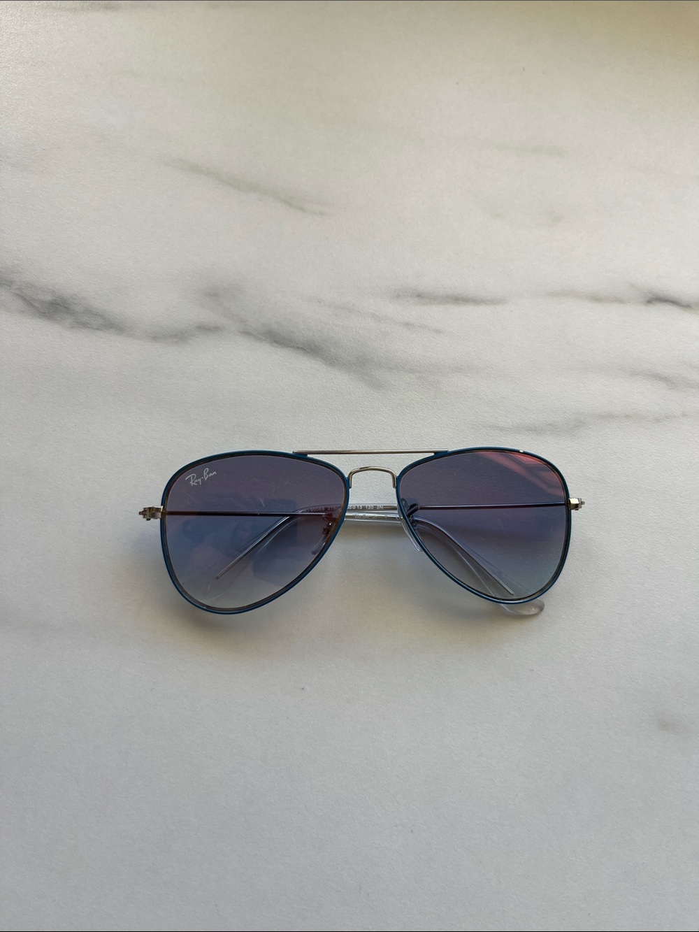 Ray-Ban Kids Aviator Sunglasses Blue Frame with Gradient Purple-Blue Lenses